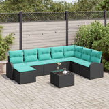 Set di divani con cuscino 9 pcs Nero e Turchese polyrattan