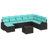 Set di divani con cuscino 9 pcs Nero e Turchese polyrattan
