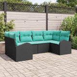 Set Divano da Giardino 6 pcs Nero e Turchese polyrattan