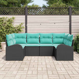 Set Divano da Giardino 6 pcs Nero e Turchese polyrattan
