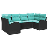 Set Divano da Giardino 6 pcs Nero e Turchese polyrattan