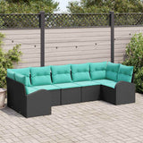Set Divano da Giardino 7 pcs Nero e Turchese polyrattan