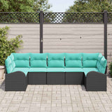 Set Divano da Giardino 7 pcs Nero e Turchese polyrattan
