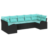 Set Divano da Giardino 7 pcs Nero e Turchese polyrattan