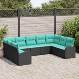 Set Divano da Giardino 9 pcs Nero e Turchese polyrattan
