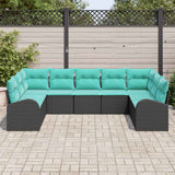 Set Divano da Giardino 9 pcs Nero e Turchese polyrattan