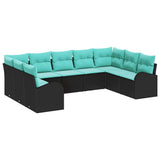 Set Divano da Giardino 9 pcs Nero e Turchese polyrattan