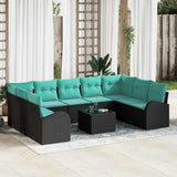 Set Divano da Giardino 10 pcs Nero e Turchese polyrattan