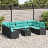 Set Divano da Giardino 10 pcs Nero e Turchese polyrattan