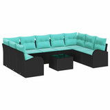 Set Divano da Giardino 10 pcs Nero e Turchese polyrattan