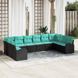 Set Divano da Giardino 10 pcs Nero e Turchese polyrattan