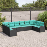 Set Divano da Giardino 10 pcs Nero e Turchese polyrattan