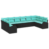 Set Divano da Giardino 10 pcs Nero e Turchese polyrattan