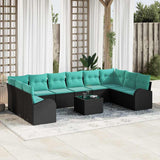 Set Divano da Giardino 11 pcs Nero e Turchese polyrattan