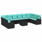 Set Divano da Giardino 11 pcs Nero e Turchese polyrattan