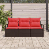 Set Divano da Giardino 3 pcs Marrone e Rosso polyrattan