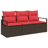 Set Divano da Giardino 3 pcs Marrone e Rosso polyrattan