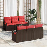 Set Divano da Giardino 7 pcs Beige e Rosso polyrattan