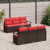 Set Divano da Giardino 7 pcs Beige e Rosso polyrattan