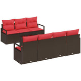 Set Divano da Giardino 8 pcs Beige e Rosso polyrattan