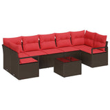 Set Divano da Giardino 8 pcs Beige e Rosso polyrattan