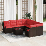 Set di divani con cuscino 9 pcs Beige e Rosso polyrattan