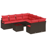 Set di divani con cuscino 9 pcs Beige e Rosso polyrattan
