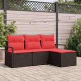 Set di divani con cuscino 4 pcs Marrone e Rosso polyrattan