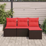 Set di divani con cuscino 4 pcs Marrone e Rosso polyrattan