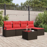 Set di divani con cuscino 6 pcs Marrone e Rosso polyrattan