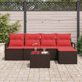 Set di divani con cuscino 6 pcs Marrone e Rosso polyrattan