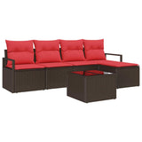 Set di divani con cuscino 6 pcs Marrone e Rosso polyrattan