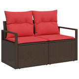 Set di divani con cuscino 6 pcs Marrone e Rosso polyrattan