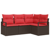 Set Divano da Giardino 4 pcs Marrone e Rosso polyrattan
