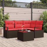 Set Divano da Giardino 5 pcs Marrone e Rosso polyrattan