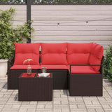 Set Divano da Giardino 5 pcs Marrone e Rosso polyrattan