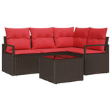 Set Divano da Giardino 5 pcs Marrone e Rosso polyrattan