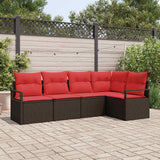Set Divano da Giardino 5 pcs Marrone e Rosso polyrattan
