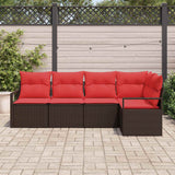 Set Divano da Giardino 5 pcs Marrone e Rosso polyrattan