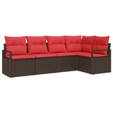 Set Divano da Giardino 5 pcs Marrone e Rosso polyrattan