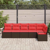 Set Divano da Giardino 6 pcs Marrone e Rosso polyrattan