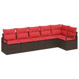 Set Divano da Giardino 6 pcs Marrone e Rosso polyrattan