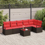 Set Divano da Giardino 7 pcs Marrone e Rosso polyrattan