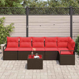 Set Divano da Giardino 7 pcs Marrone e Rosso polyrattan