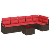 Set Divano da Giardino 7 pcs Marrone e Rosso polyrattan