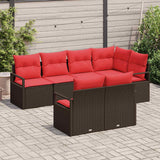 Set Divano da Giardino 7 pcs Marrone e Rosso polyrattan