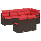 Set Divano da Giardino 7 pcs Marrone e Rosso polyrattan
