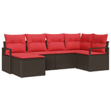 Set di divani con cuscino 6 pcs Marrone e Rosso polyrattan