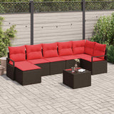Set di divani con cuscino 8 pcs Marrone e Rosso polyrattan