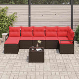 Set di divani con cuscino 8 pcs Marrone e Rosso polyrattan